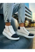 Pabucmarketi Bağcıklı Erkek Sneaker Bot Beyaz Siyah thumbnail 1