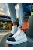 Pabucmarketi Bağcıklı Erkek Sneaker Bot Beyaz Siyah thumbnail 4