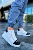 Pabucmarketi Bağcıklı Erkek Sneaker Bot Beyaz Siyah - 1
