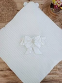 Lenaca Yenidoğan Beyaz Wool Yün Kumaş Ayıcık Kulaklı Kundak Bebek Battaniyesi thumbnail 5