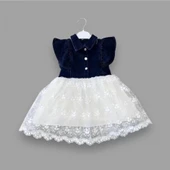 Lenaca 2-3-4 Yaş Astarlı Brode Etekli Kot Kumaş Düğmeli Kız Çocuk Elbisesi thumbnail 1