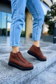 Pabucmarketi Bağcıklı Kadın Sneaker Bot Taba - 3