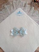 Lenaca Yenidoğan Kuzulu Taç Nakış Güpürlü Fiyonklu Duvaklı Prizma Taş Unisex Kundak Bebek Battaniyesi thumbnail 4