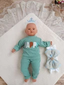 Lenaca Yenidoğan Kuzulu Taç Nakış Güpürlü Fiyonklu Duvaklı Prizma Taş Unisex Kundak Bebek Battaniyesi thumbnail 3