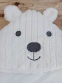 Lenaca Yenidoğan Beyaz Wool Yün Kumaş Ayıcık Kulaklı Kundak Bebek Battaniyesi thumbnail 6