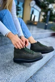 Pabucmarketi Bağcıklı Kadın Sneaker Bot Haki - 1