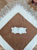 Lenaca Yenidoğan Wool Yün Kumaş Taç Nakışlı Güpür Duvaklı Fiyonk Prizma Taş Unisex Kundak Bebek Battaniyesi thumbnail 5