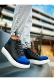 Pabucmarketi Bağcıklı Erkek Sneaker Bot Siyah Saks Mavi - 4