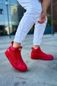 Pabucmarketi Bağcıklı Erkek Sneaker Bot Kırmızı - 3