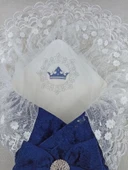 Lenaca Yenidoğan Saray Kadife Taç Nakışlı İnci Fiyonklu Çift Dantel Duvak Trilüks Kundak Bebek Battaniyesi thumbnail 6