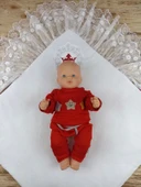 Lenaca Yenidoğan Saray Kadife Taç Nakışlı İnci Fiyonklu Çift Dantel Duvak Trilüks Kundak Bebek Battaniyesi thumbnail 3