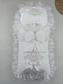 Lenaca Yenidoğan Bambu Taç Nakışlı Kundaklı Trilüks 3lü Alt Açma Seti thumbnail 4