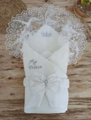 Lenaca Yenidoğan Sahra Taç Benim Prensim Nakışlı Kundak Bebek Battaniyesi - 1