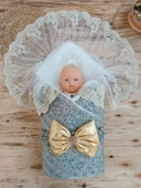 Lenaca Yenidoğan Kabartma Desenli Gold Fiyonklu Güpürlü Bebek Battaniyesi Kundak thumbnail 3