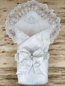 Lenaca Yenidoğan Pırıltı Taç Nakışlı İnci Delüks Kundak Bebek Battaniyesi - 1