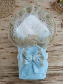 Lenaca Yenidoğan Soft Kumru Melek Kanat Fiyonklu Gold Çift Dantel Duvaklı Trilüks Kundak Bebek Battaniyesi - 1