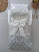 Lenaca Yenidoğan İzmir İncisi Tül İşlemeli Pamuklu Fiyonklu Kundaklı Lüks 3lü Alt Açma Seti - 2