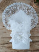 Lenaca Yenidoğan Ay Işığı Papatya Dantelli Taşlı Fiyonk Bebek Battaniyesi Kundak thumbnail 1