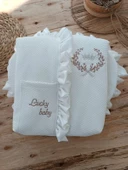 Lenaca Yenidoğan Ultralüks Fermuarlı Ve Cepli Lucky Baby Nakışlı Bebek Battaniyesi Kundak thumbnail 3