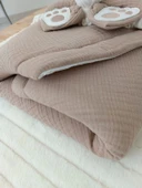 Lenaca Yenidoğan 4 Kat Müslin Kumaş Kulaklı Patili Fiyonk Bebek Battaniyesi Kundak - 3