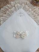 Lenaca Yenidoğan Teri Cotton Taç Nakışlı Prizma Taş Kundak Bebek Battaniyesi thumbnail 5
