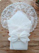 Lenaca Yenidoğan Yakamoz Kumru Model Dantelli Taşlı Fiyonk Bebek Battaniyesi Kundak thumbnail 1