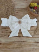 Lenaca Yenidoğan Sahra Taç Nakışlı Plazma Taşlı Güpürlü Fiyonklu Duvaklı Trilüks Kundak Bebek Battaniyesi - 7