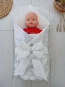 Lenaca Yenidoğan İzmir İncisi Tül İşlemeli Pamuklu Fiyonklu Kundaklı Lüks 3lü Alt Açma Seti - 3