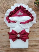 Lenaca Yenidoğan Mehtap Lüks Kelebek Taç Nakışlı Bebek Battaniyesi Kundak thumbnail 1