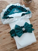 Lenaca Yenidoğan Mehtap Lüks Kelebek Taç Nakışlı Bebek Battaniyesi Kundak thumbnail 2