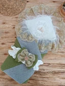 Lenaca Yenidoğan Teri Cotton Taç Nakışlı Prizma Taş Kundak Bebek Battaniyesi - 3