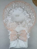 Lenaca Yenidoğan Bal Peteği Taç Nakışlı Lüks Kundak Bebek Battaniyesi - 1