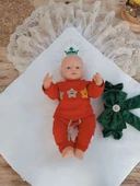 Lenaca Yenidoğan Saray Kadife Taç Nakışlı İnci Fiyonklu Çift Dantel Duvak Trilüks Kundak Bebek Battaniyesi thumbnail 3