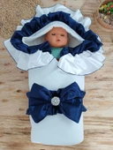 Lenaca Yenidoğan Mehtap Lüks Kelebek Taç Nakışlı Bebek Battaniyesi Kundak thumbnail 2