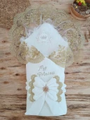 Lenaca Yenidoğan Pamuk Taç Benim Prensesim Nakışlı Trilüks Kundak Bebek Battaniyesi thumbnail 1