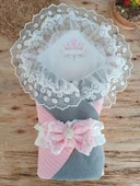 Lenaca Yenidoğan Teri Cotton Taç Nakışlı Prizma Taş Kundak Bebek Battaniyesi thumbnail 1