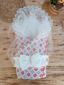 Lenaca Yenidoğan Kar Tanesi Desenli Dantelli Duvaklı Bebek Battaniyesi Kundak thumbnail 2