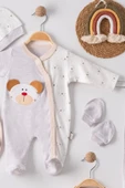 Lenaca Ayıcık Detaylı Nakışlı Tulumlu % 100 Pamuk Erkek Bebek 5'li Set thumbnail 2