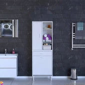 Modilayn AFRA 65x173x32,5cm 1 Çekmece, 1 Göz Sepet, 1 Kapak, 6 Raf Dar Alan Banyo Dolabı thumbnail 3