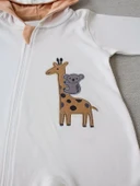 Lenaca 6-9 9-12 Ay Ef Çizgi Boy Fermuarlı Zürafa Nakışlı Kapşonlu Kız Erkek Bebek Tulumu thumbnail 3