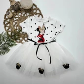 Lenaca 2-3-4 Yaş Puantiyeli  Baskılı Kurdela Kuşaklı Astarlı Kız Bebek Tütü Elbisesi - 1