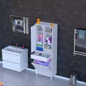 Modilayn AFRA 65x173x32,5cm 1 Çekmece, 1 Göz Sepet, 1 Kapak, 6 Raf Dar Alan Banyo Dolabı thumbnail 1