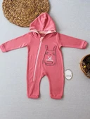 Lenaca 6-9 9-12 Ay Ef Çizgi Boy Fermuarlı Tavşan Nakışlı Kapşonlu Kız Erkek Bebek Tulumu thumbnail 1