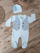 Lenaca 0-3 3-6 6-9 Ay Şapkalı Yelek Detaylı Boydan Çıtçıt Erkek Bebek Tulumu thumbnail 1