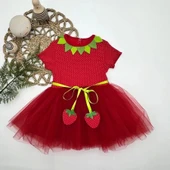 Lenaca 1-2-3 Yaş Çilek Bebekler Baskılı Çilek Kuşaklı Astarlı Kız Bebek Tütü Elbise - 1