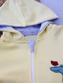 Lenaca 6-9 9-12 Ay Ef Çizgi Boy Fermuarlı Hayvanlar Alemi Nakışlı Kapşonlu Kız Erkek Bebek Tulumu thumbnail 3