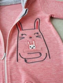 Lenaca 6-9 9-12 Ay Ef Çizgi Boy Fermuarlı Tavşan Nakışlı Kapşonlu Kız Erkek Bebek Tulumu thumbnail 3