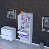 Modilayn AFRA 55x173x32,5cm 1 Çekmece, 1 Göz Sepet, 1 Kapak, 4 Raf Dar Alan Banyo Dolabı thumbnail 1