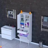 Modilayn AFRA 55x173x32,5cm 1 Çekmece, 1 Göz Sepet, 1 Kapak, 8 Raf Dar Alan Banyo Dolabı thumbnail 1