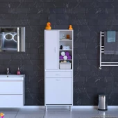 Modilayn AFRA 55x173x32,5cm 1 Çekmece, 1 Göz Sepet, 1 Kapak, 8 Raf Dar Alan Banyo Dolabı thumbnail 3